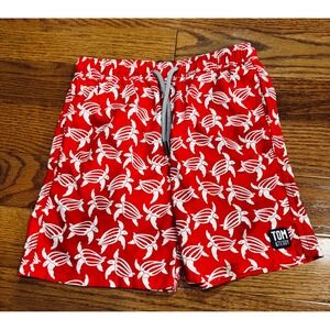 Tom & Teddy Boys Red White Turtle Print Swim Trunks Board Shorts Size 7-8